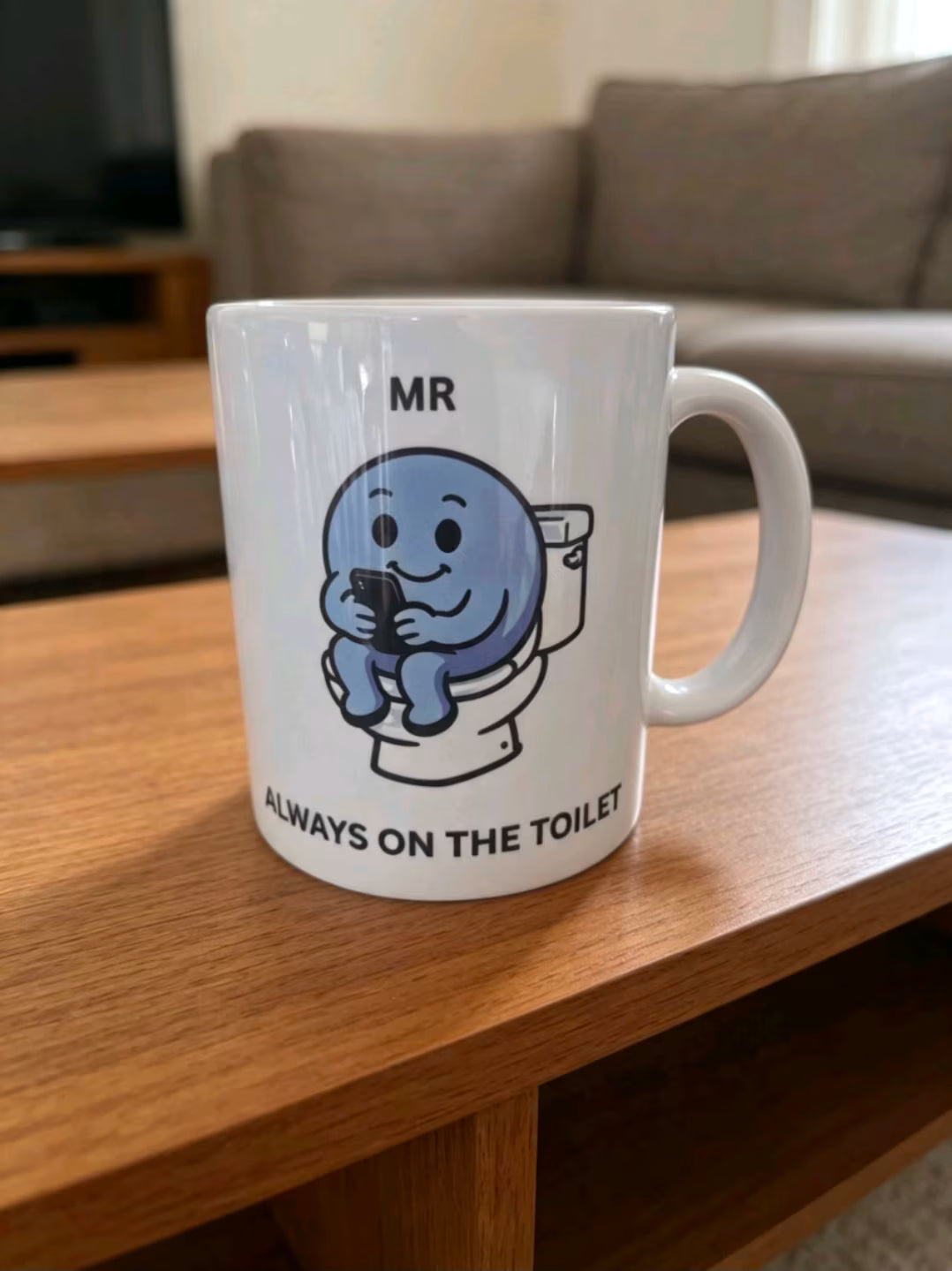 Cute Mr Always On The Toilet Slate Coaster + Cup - UV & LASER CREATIONS