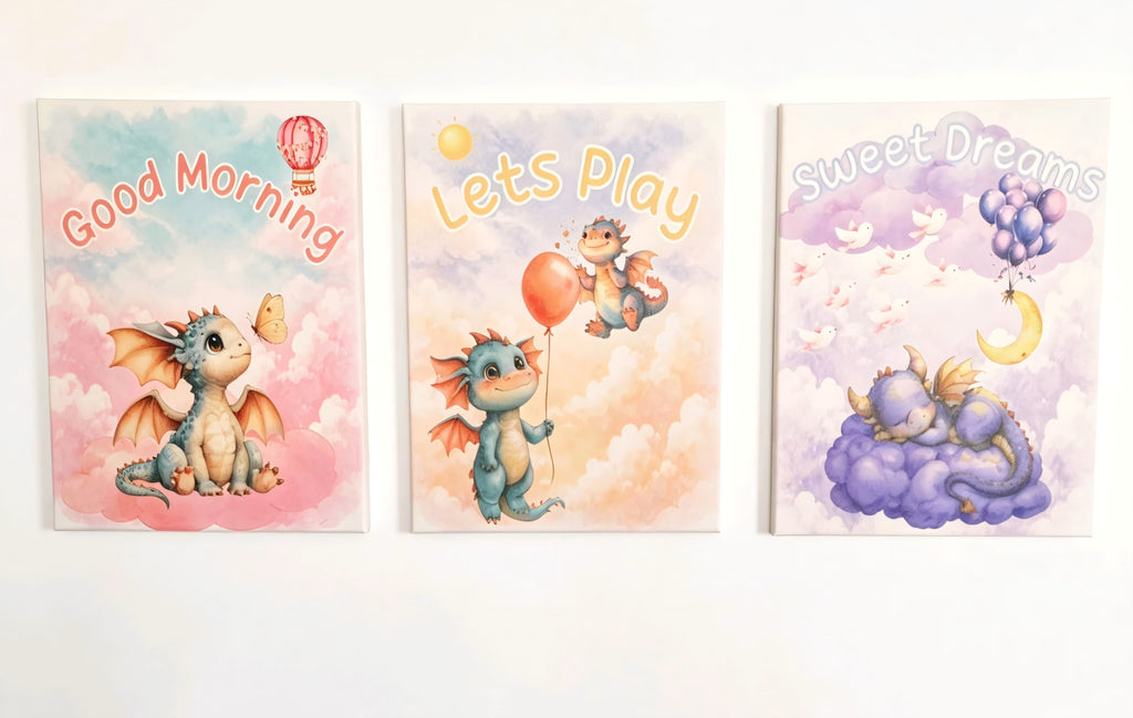 Dragon Nursery Canvas Art - 3 Piece Set - UV & LASER CREATIONS