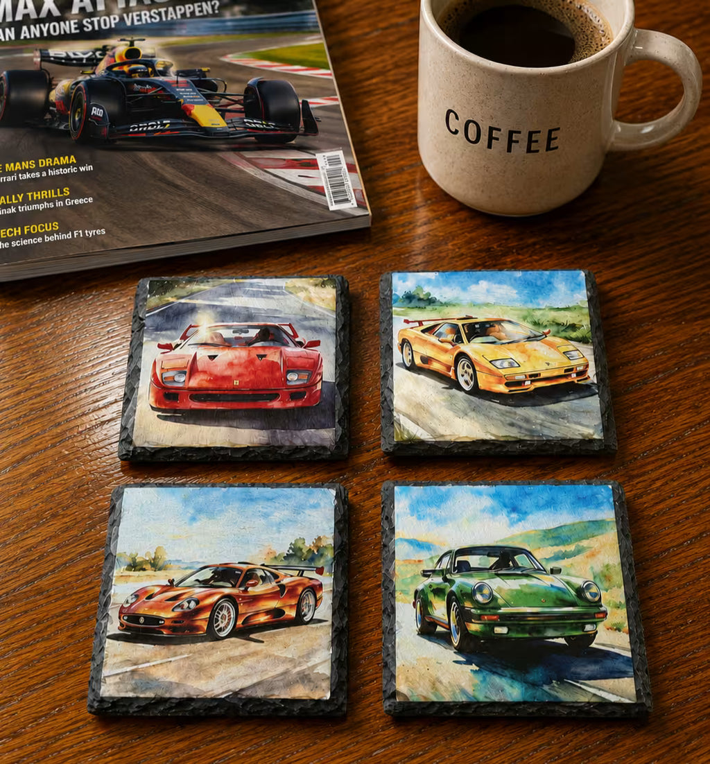 Vintage Sports Car Drink Coasters Set - UV & LASER CREATIONS