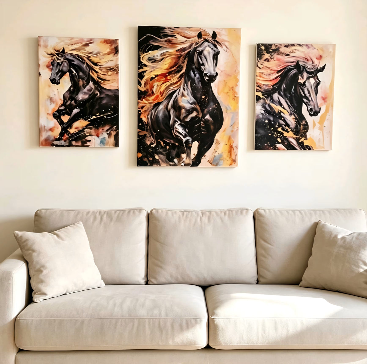 Flaming Horse Abstract Art Print Set
