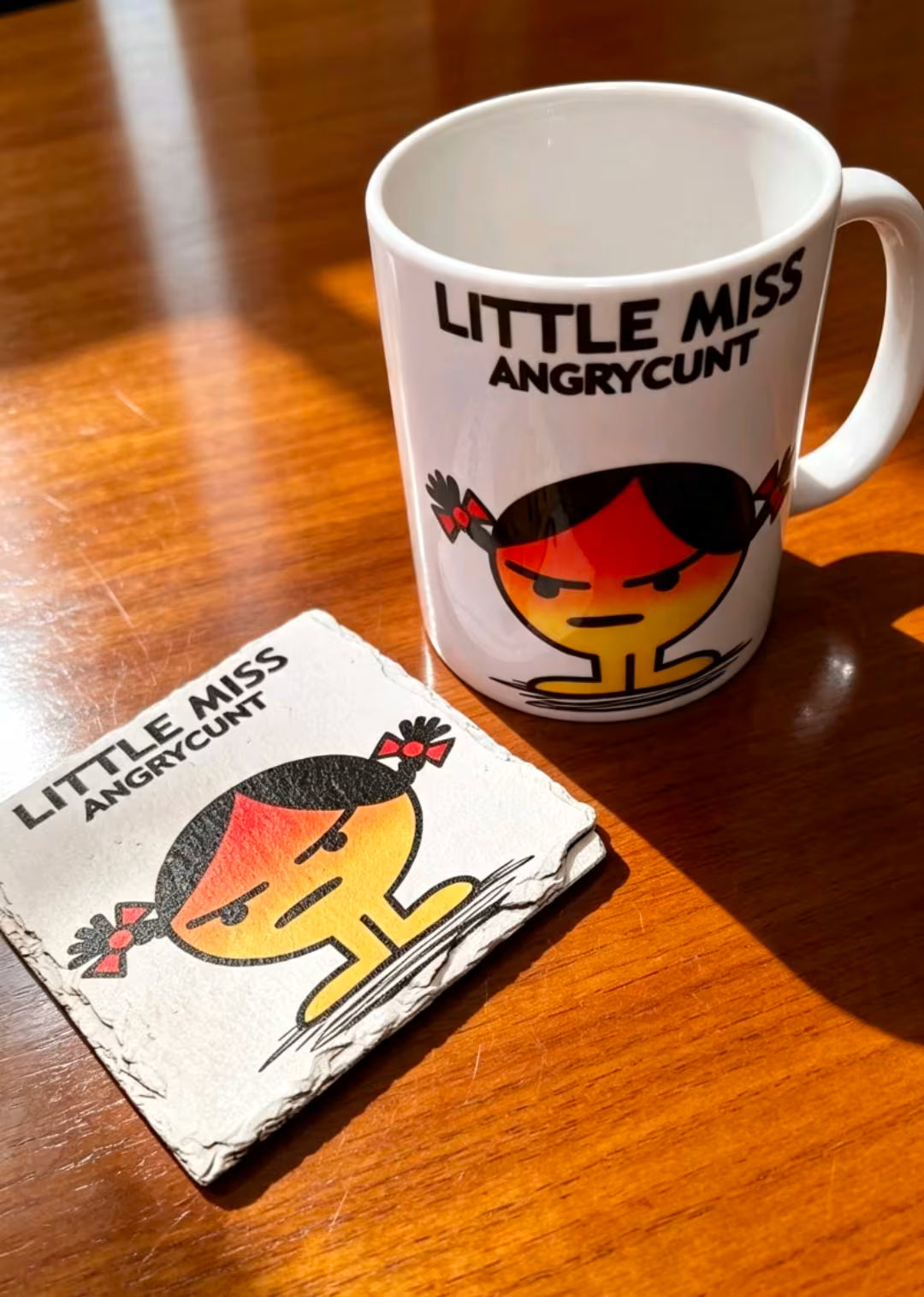 Cute Little Miss Angry Coaster + Cup - UV & LASER CREATIONS