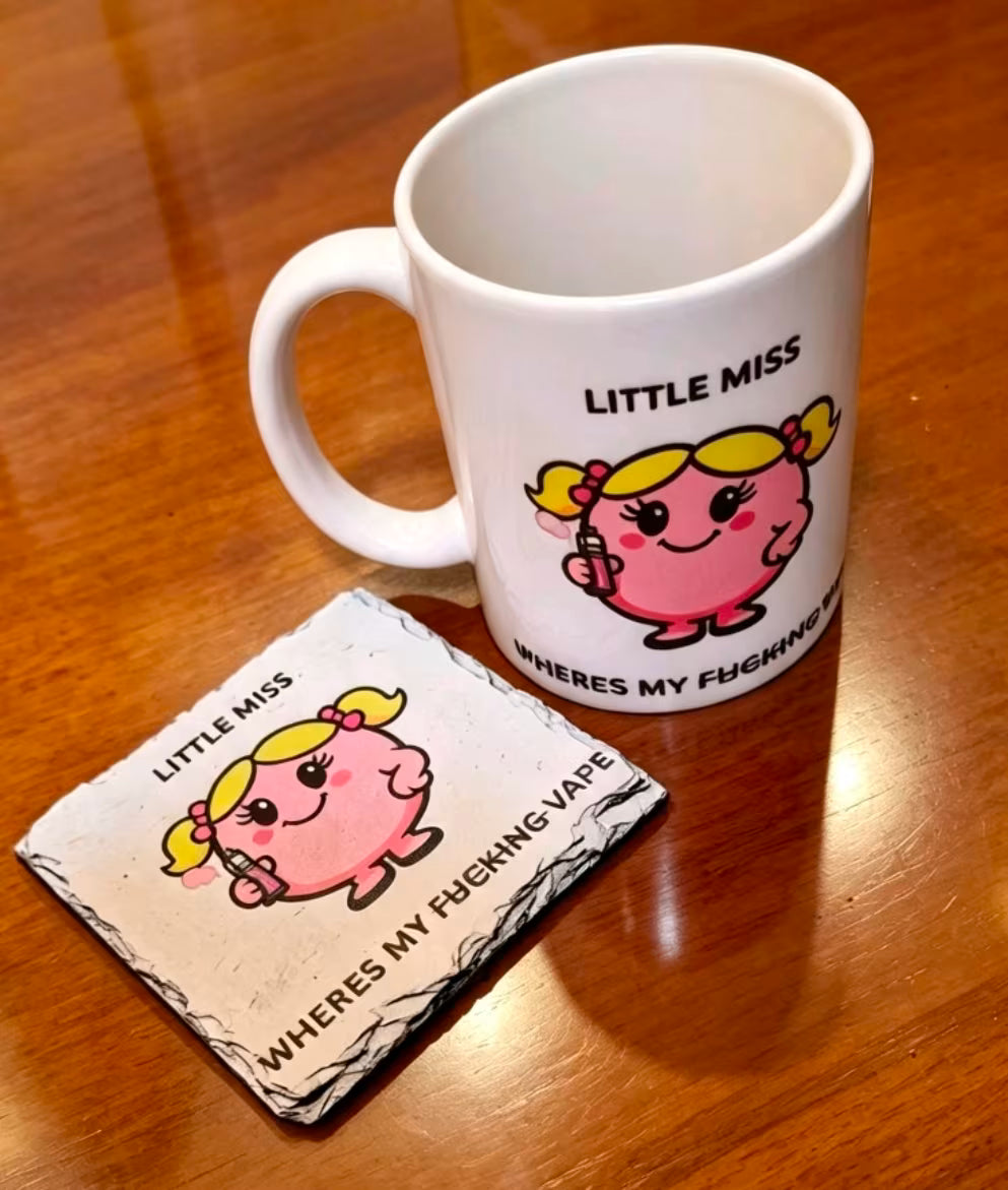 Cute Little Miss Where's My Vape Coaster + Cup - UV & LASER CREATIONS