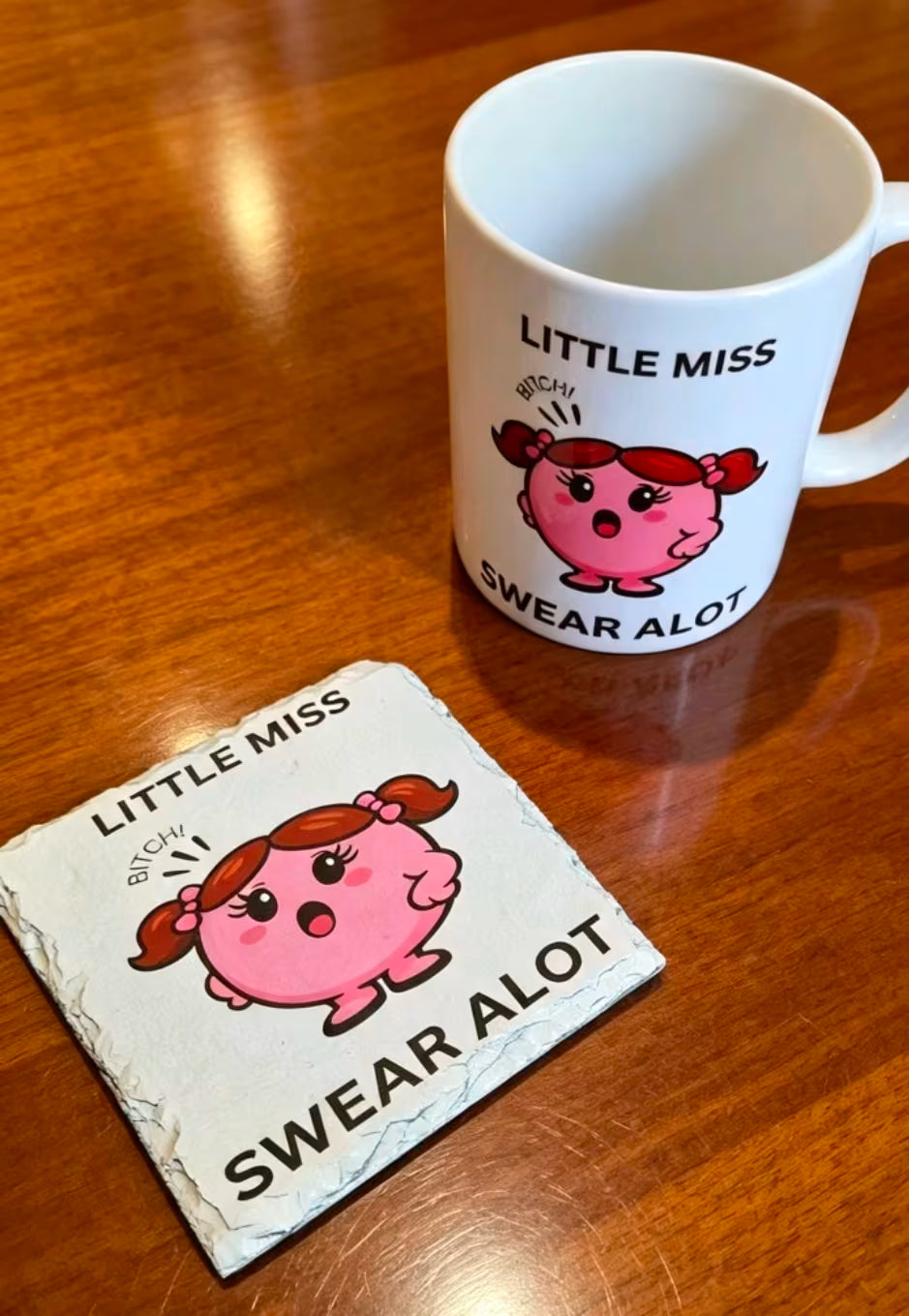 Novelty Profanity Little Miss Swear A Lot Slate Coaster With Optional Cup