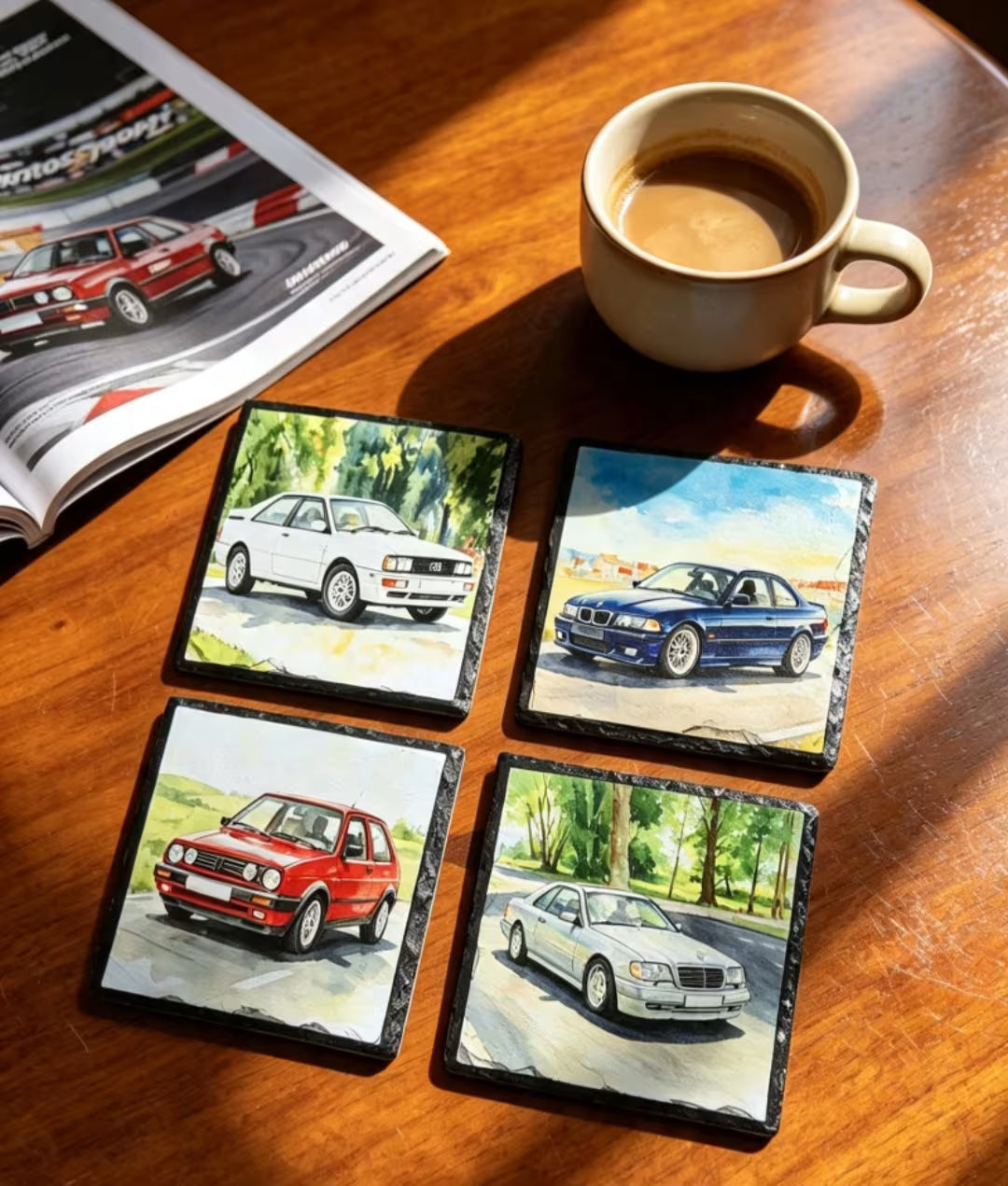 Vintage Sports Car Drink Coasters Set