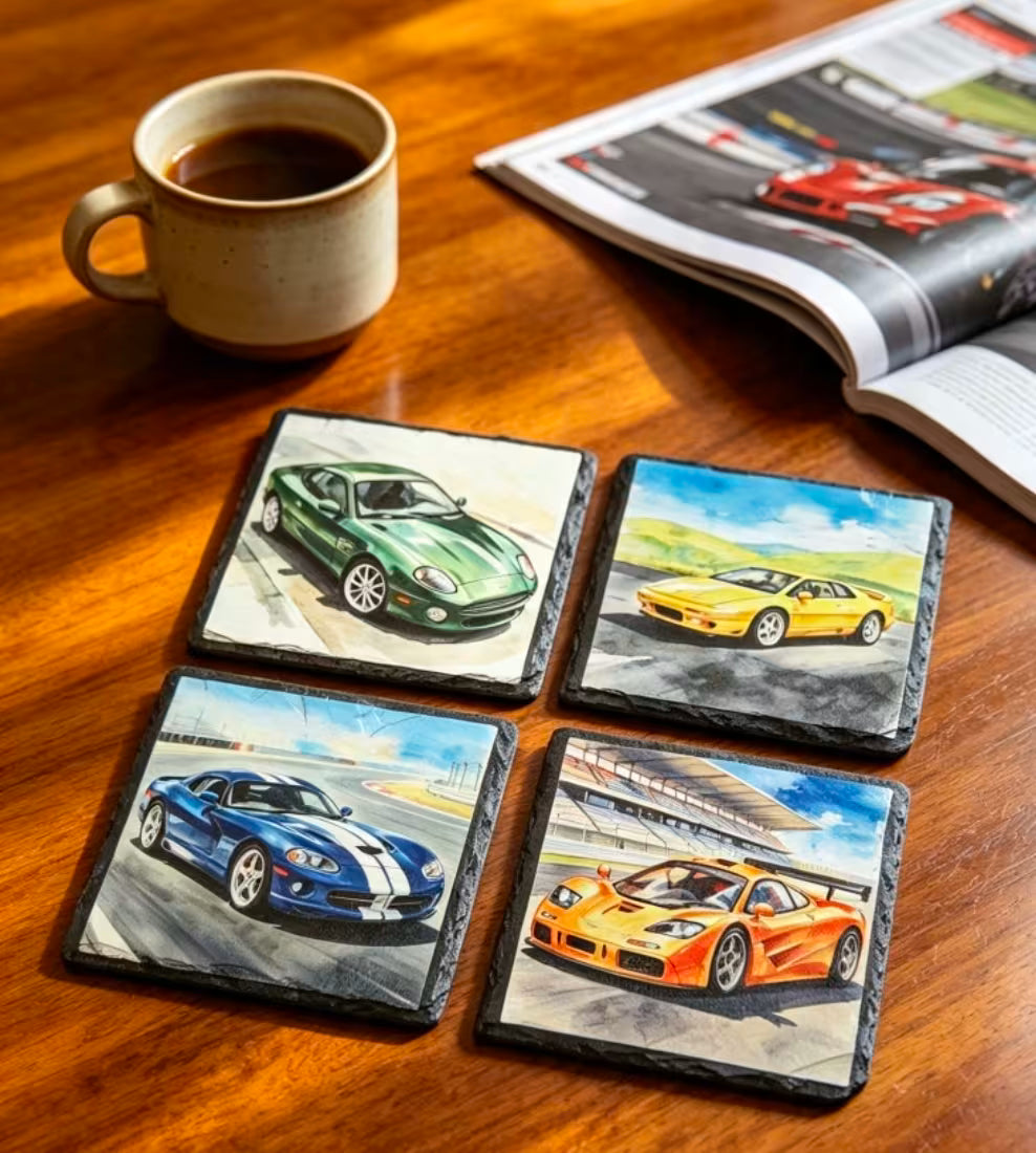 Vintage Sports Car Drink Coasters Set