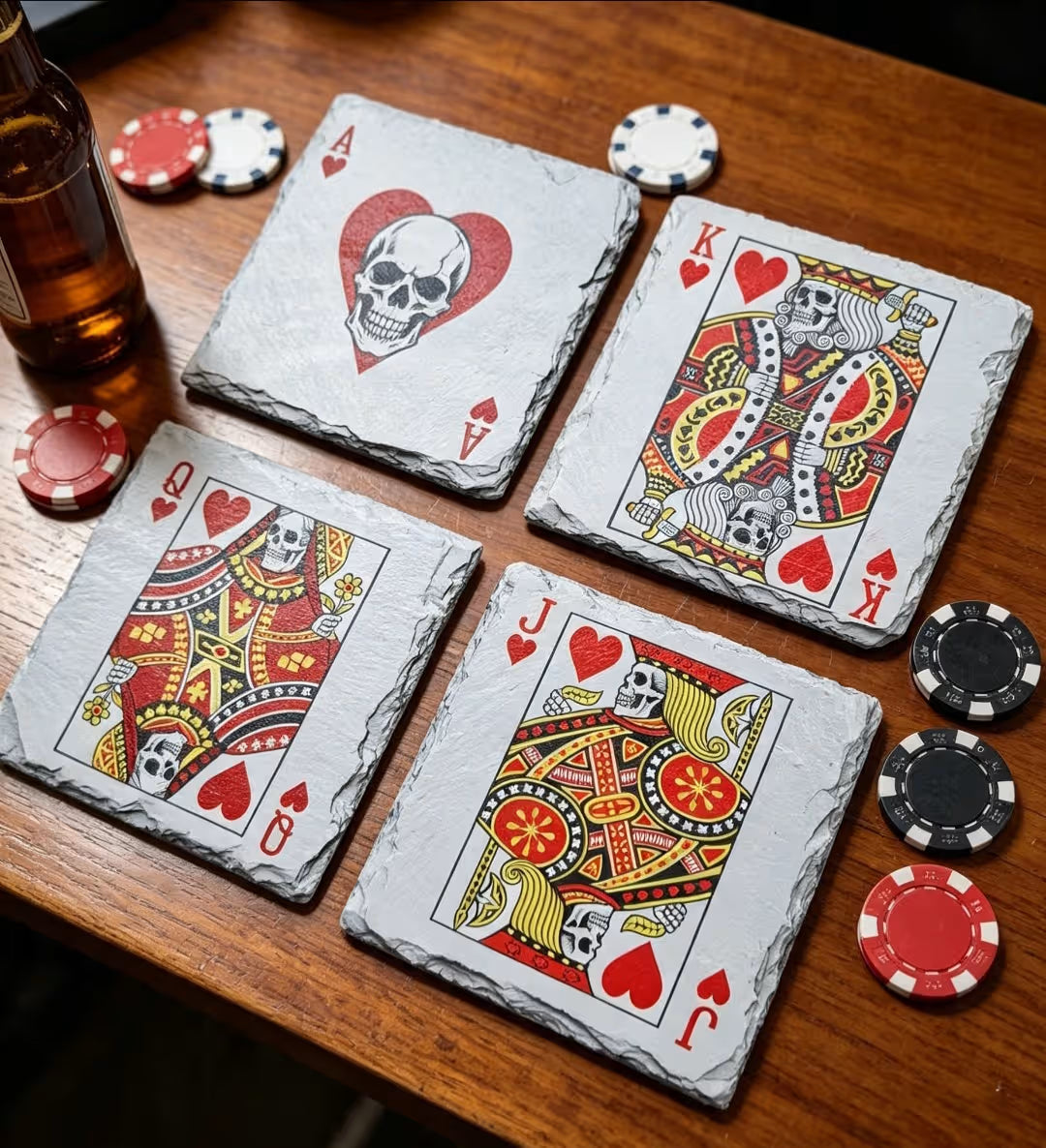 Playing Card Slate Coaster Set - Jack, Queen, King, Ace - UV & LASER CREATIONS