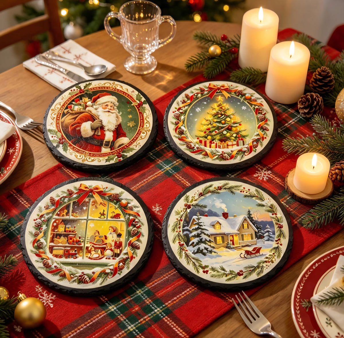 Holiday Slate Coaster Sets for Christmas Decor - UV & LASER CREATIONS