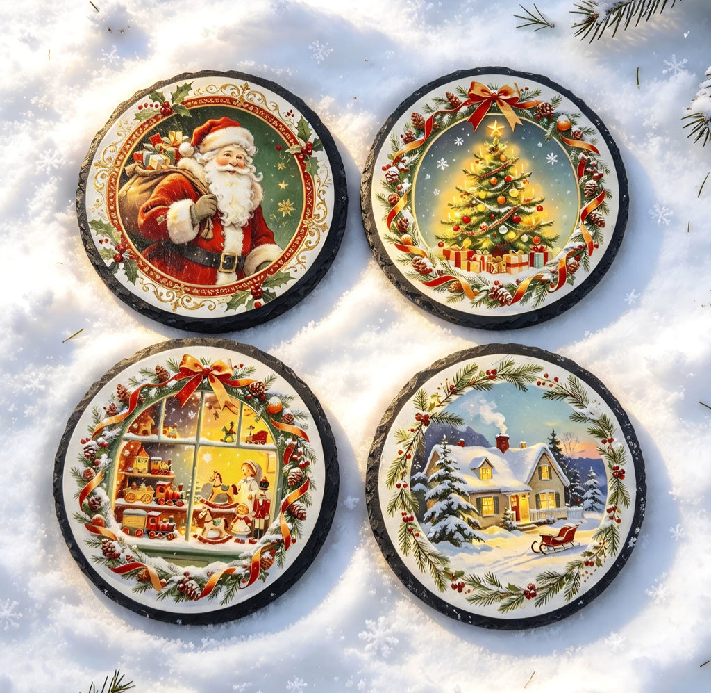 Holiday Slate Coaster Sets for Christmas Decor - UV & LASER CREATIONS
