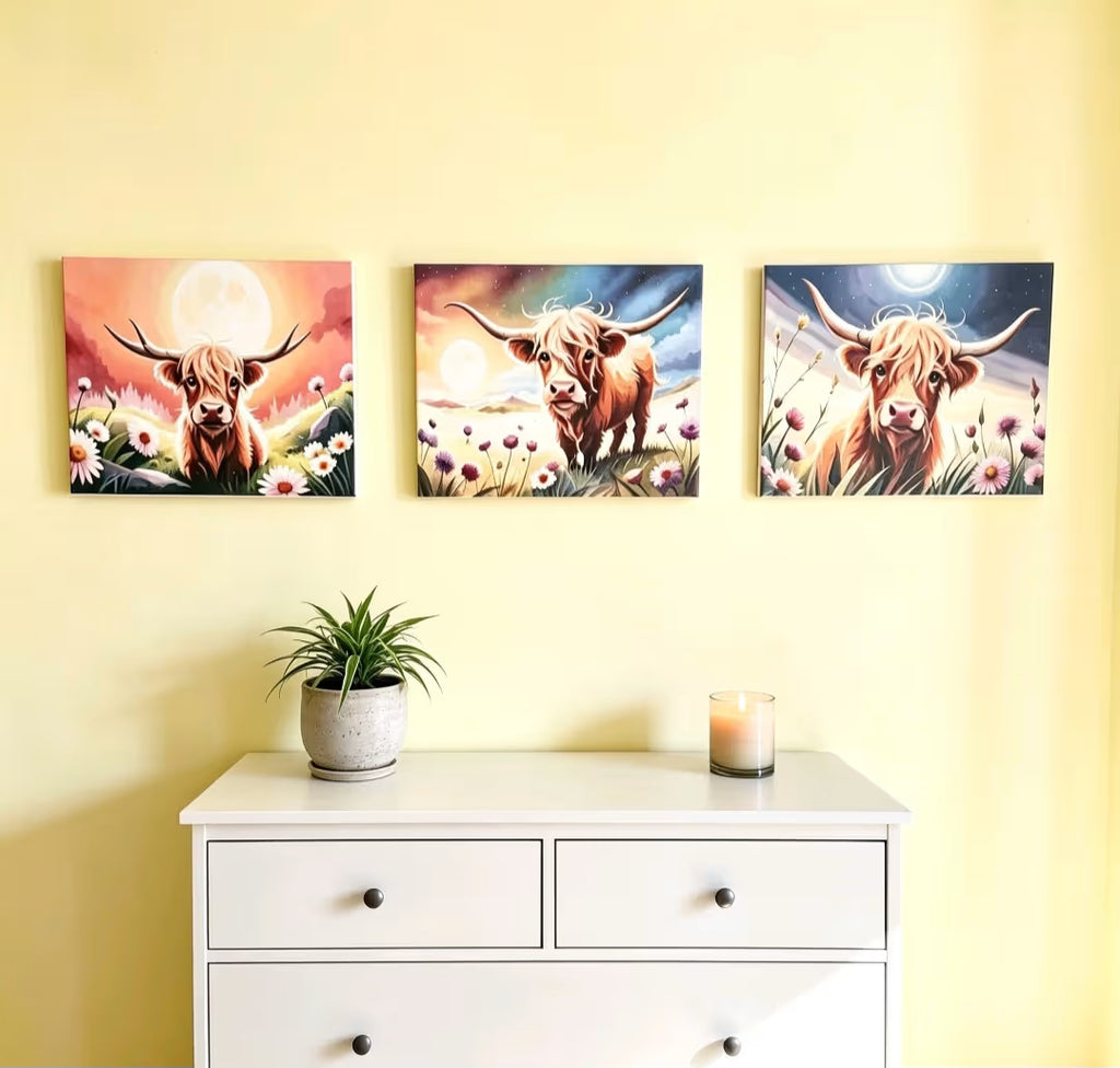 Highland Cow Canvas Set 3 piece