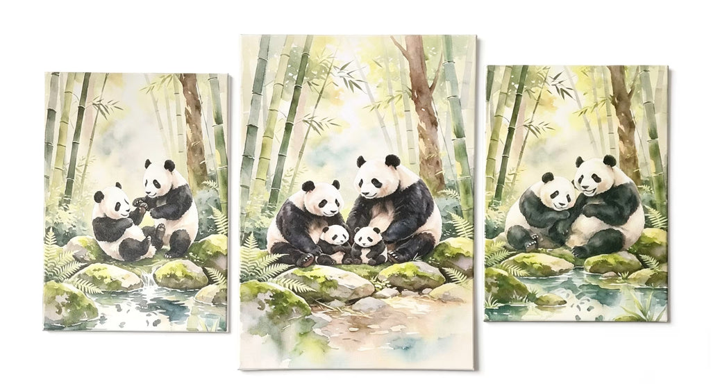 Panda Family Three Piece Canvas Art Set