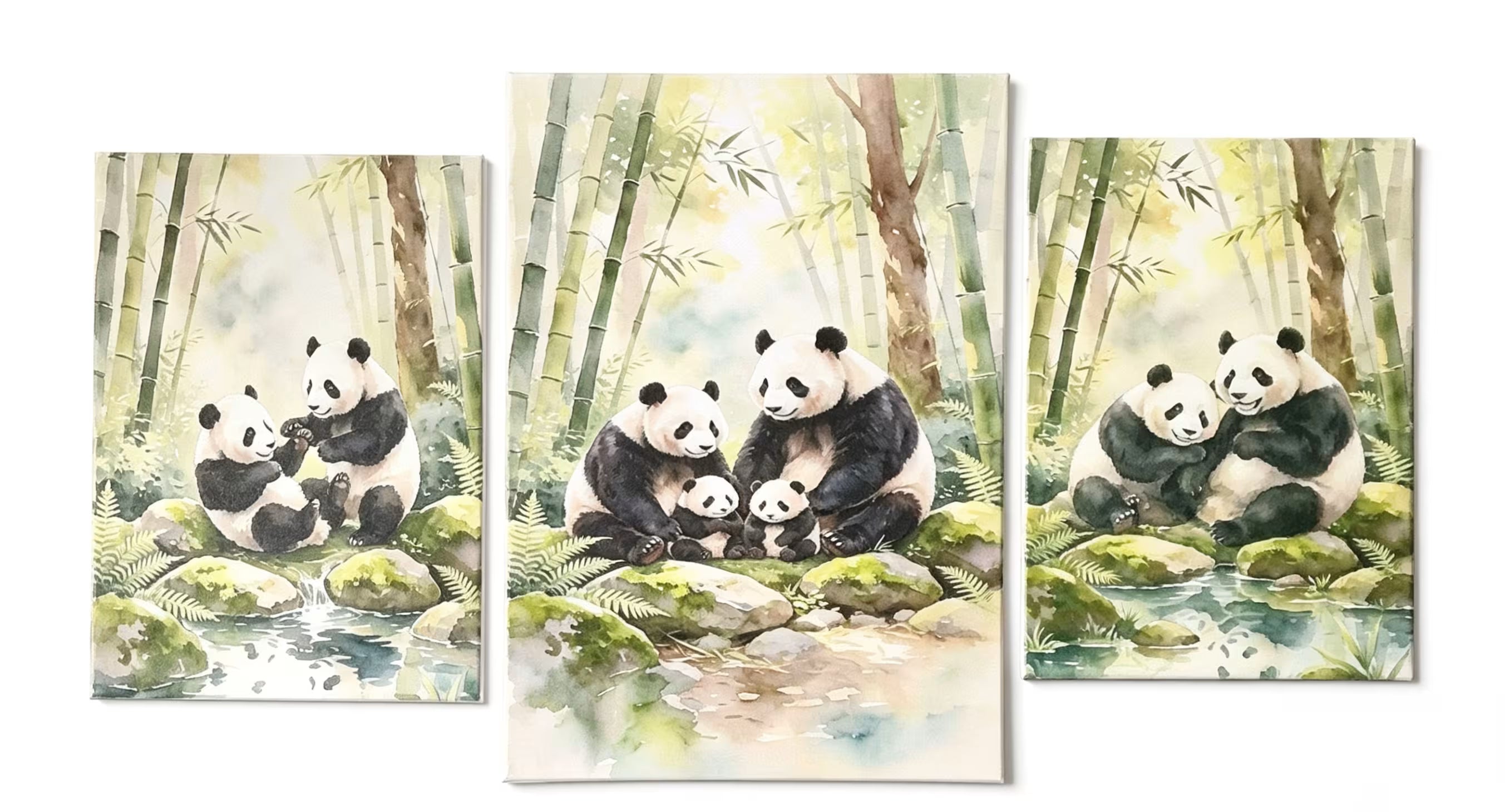 Panda Family Three Piece Canvas Art Set