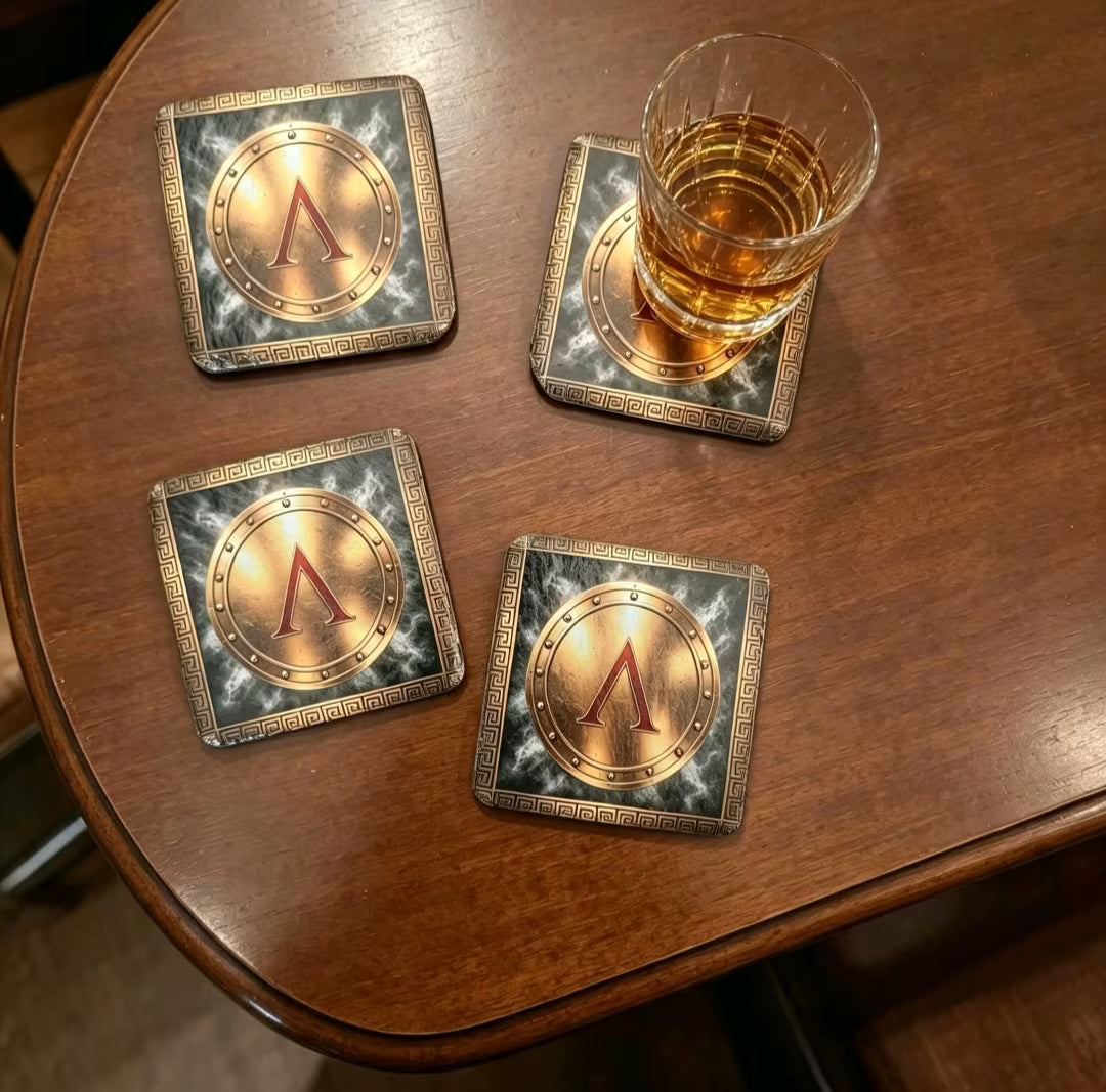 Spartan Shield Slate Coasters Set - Pack of 4 - UV & LASER CREATIONS
