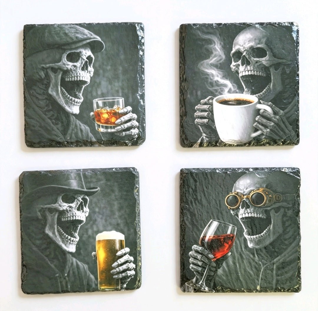 Skull Slate Whiskey Coasters Set of 4 - UV & LASER CREATIONS