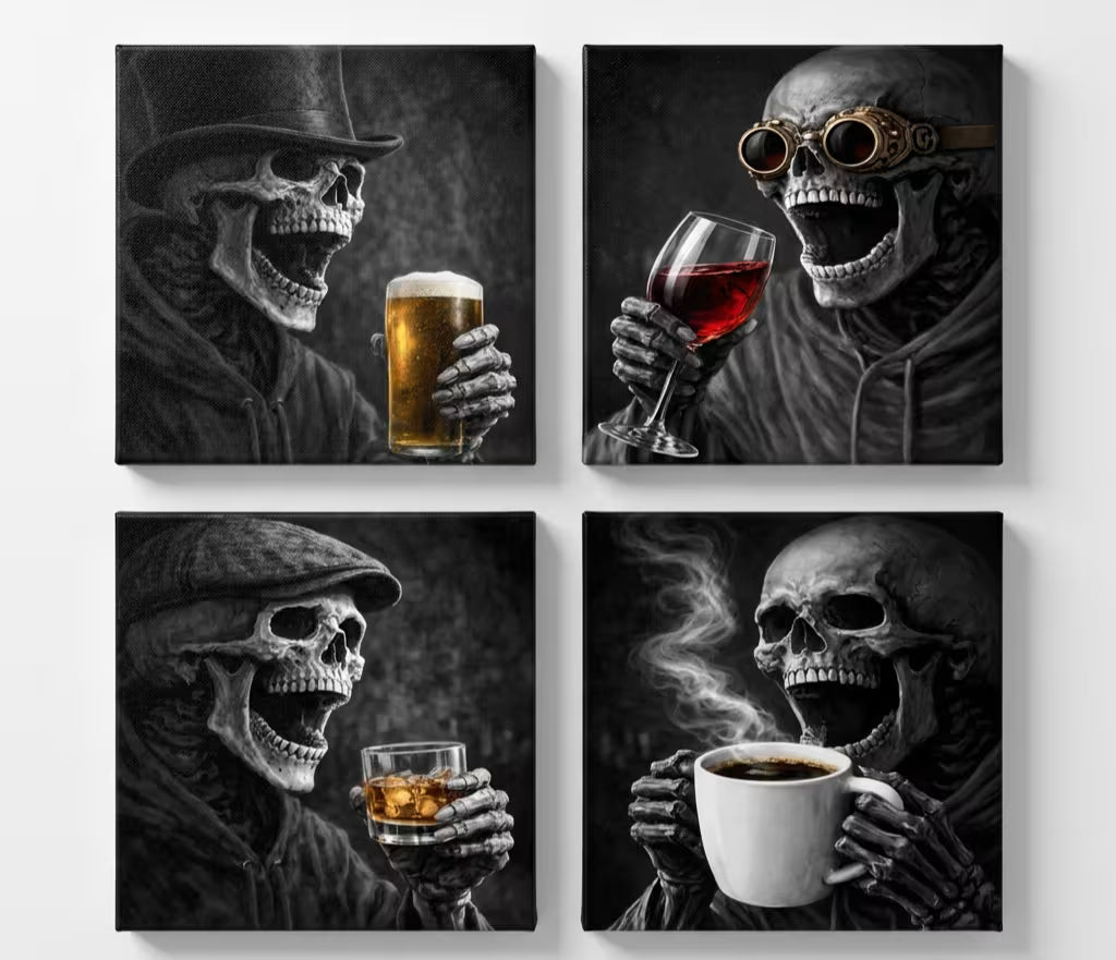 Drinking Skulls Canvas Set of 4
