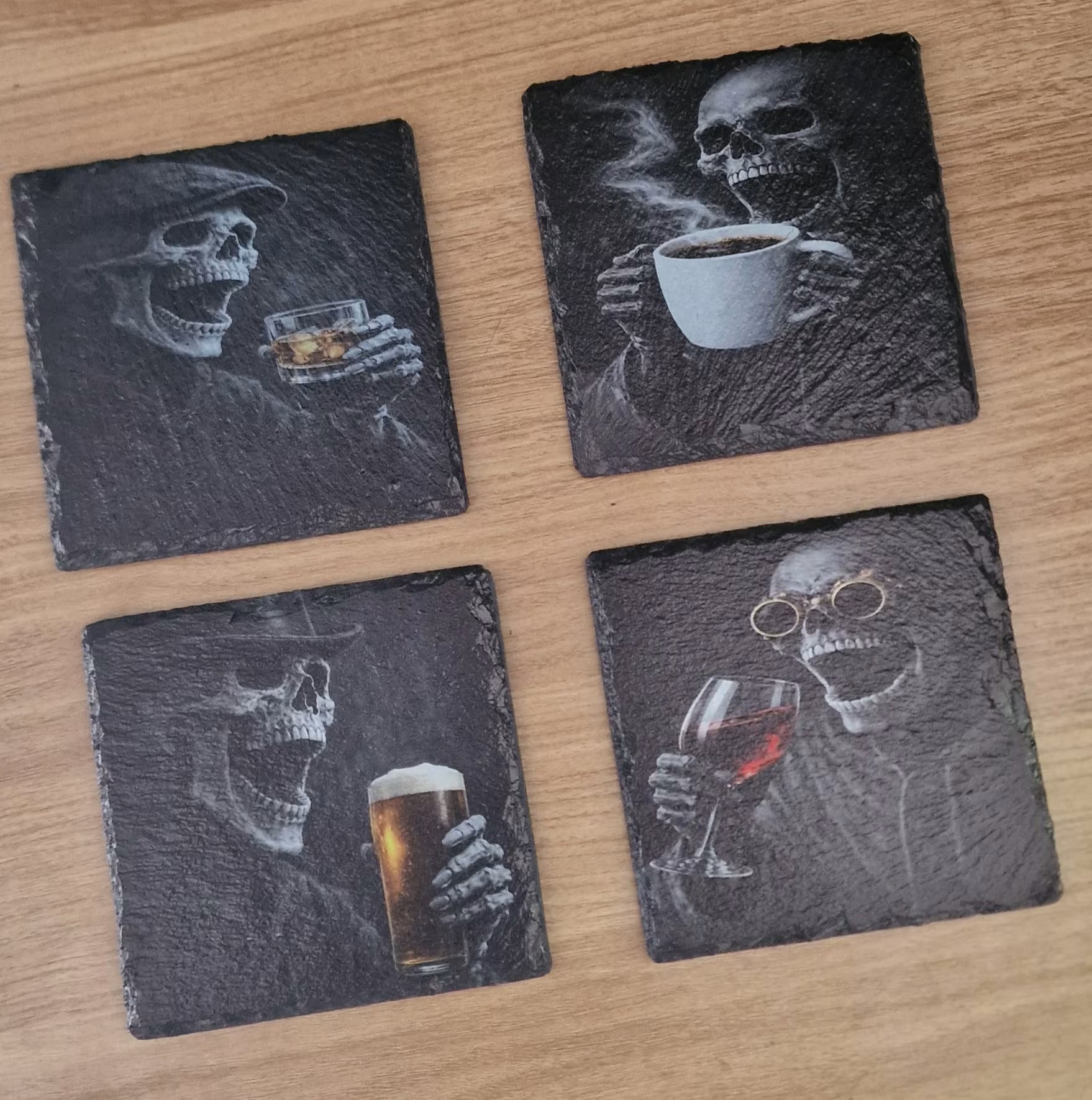 Full Set of Drinking skull Canvas Art and Whiskey Coaster Set