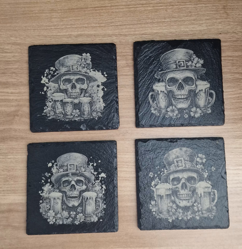 Skull Design Slate Coaster Set for Whiskey Enthusiasts - UV & LASER CREATIONS