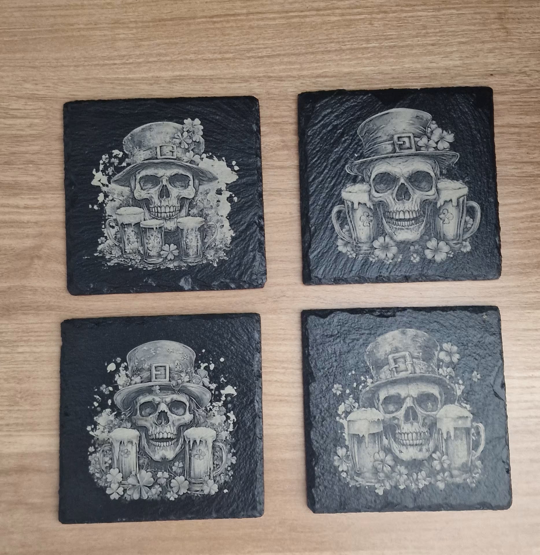 Skull Slate Whiskey Coasters