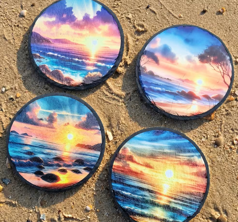 Beach Sunset Slate Coaster set of 4