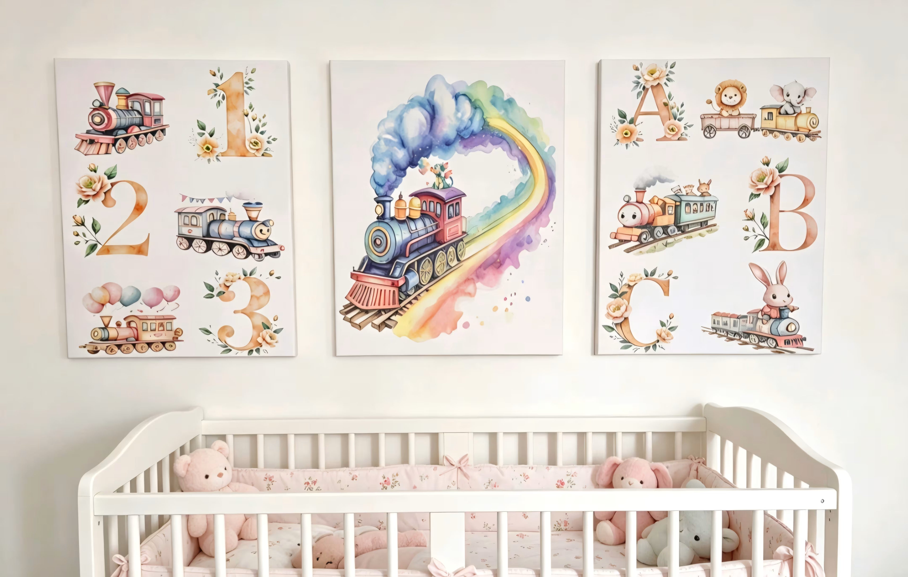 123 ABC Train Nursery Canvas Art Set - UV & LASER CREATIONS