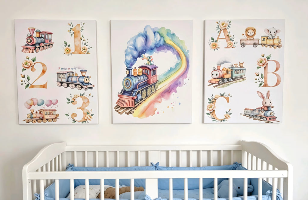 123 ABC Train Nursery Canvas Art Set - UV & LASER CREATIONS