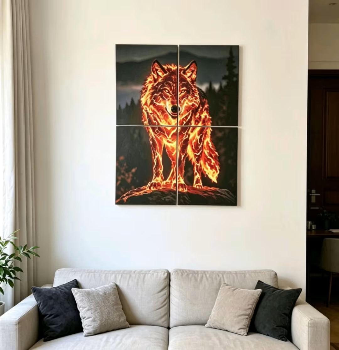 Fire Magma Wolf Print on Canvas